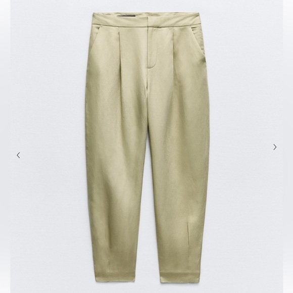 Zara Linen Blend Pleated Pants ankle Trouser green Womens medium - Picture 3 of 11